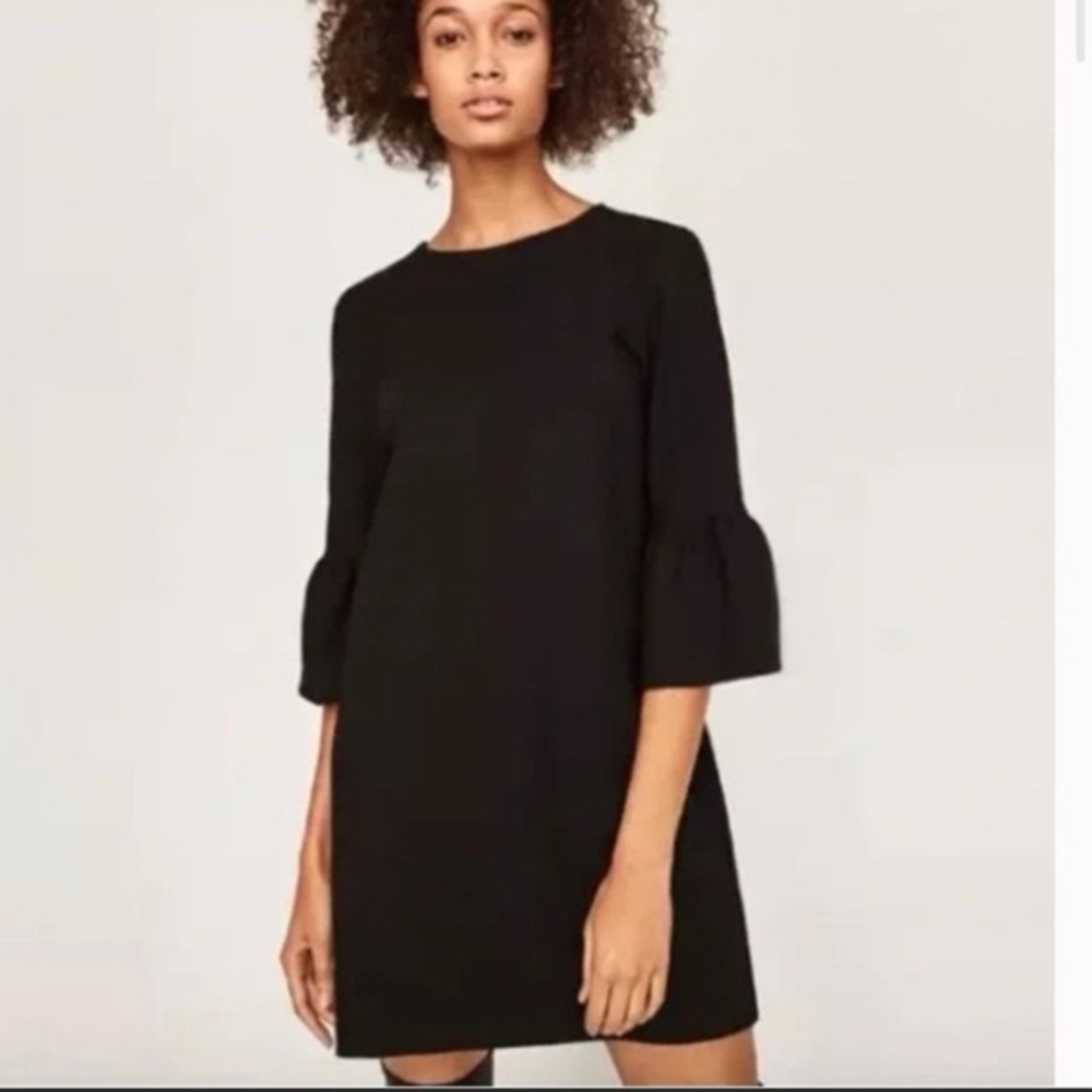 Zara Black Long Sleeve Dress with Flared Bell Sleeves Medium